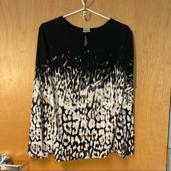 CALVIN KLEIN Animal Print Side Ruching Keyhole with Metal Plate Logo Sz L - Picture 4 of 6